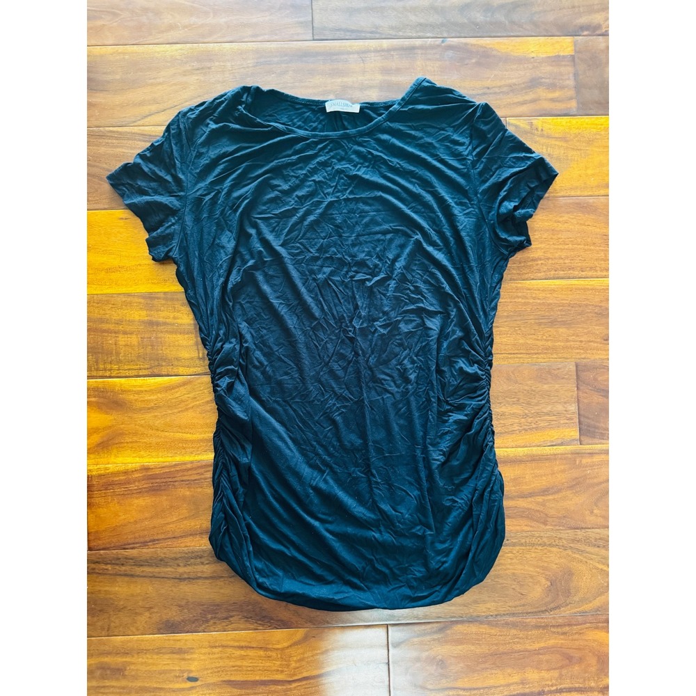 Smallshow Maternity T-Shirt Women XXL Black Excellent Ruched Side Short Sleeve